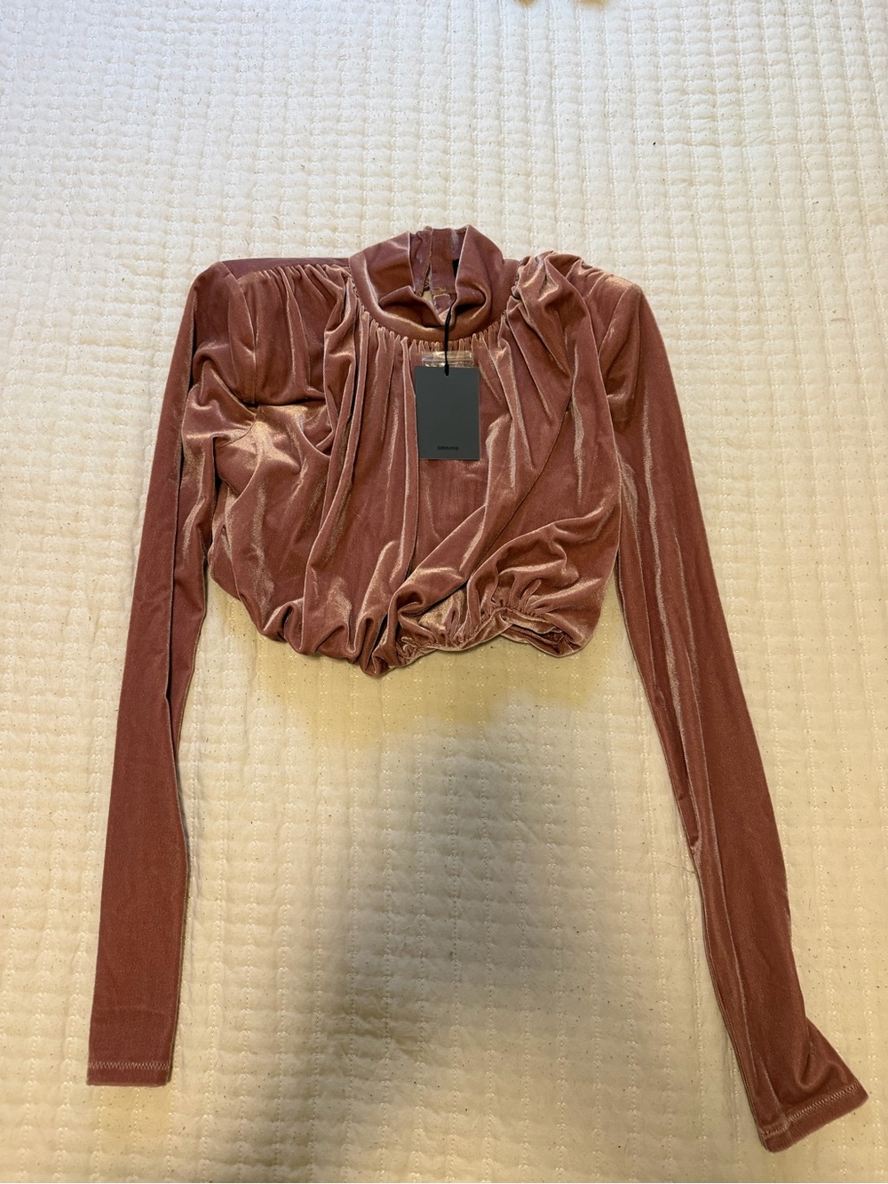 NBD Velvet Long-Sleeve Cropped Top - Rose